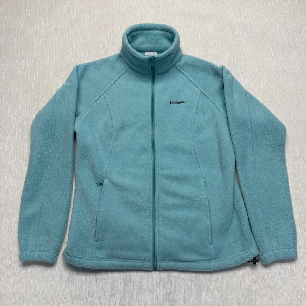 Columbia Fleece Jacket Benton Springs Women Large Sky Blue Full Zip Warm Soft